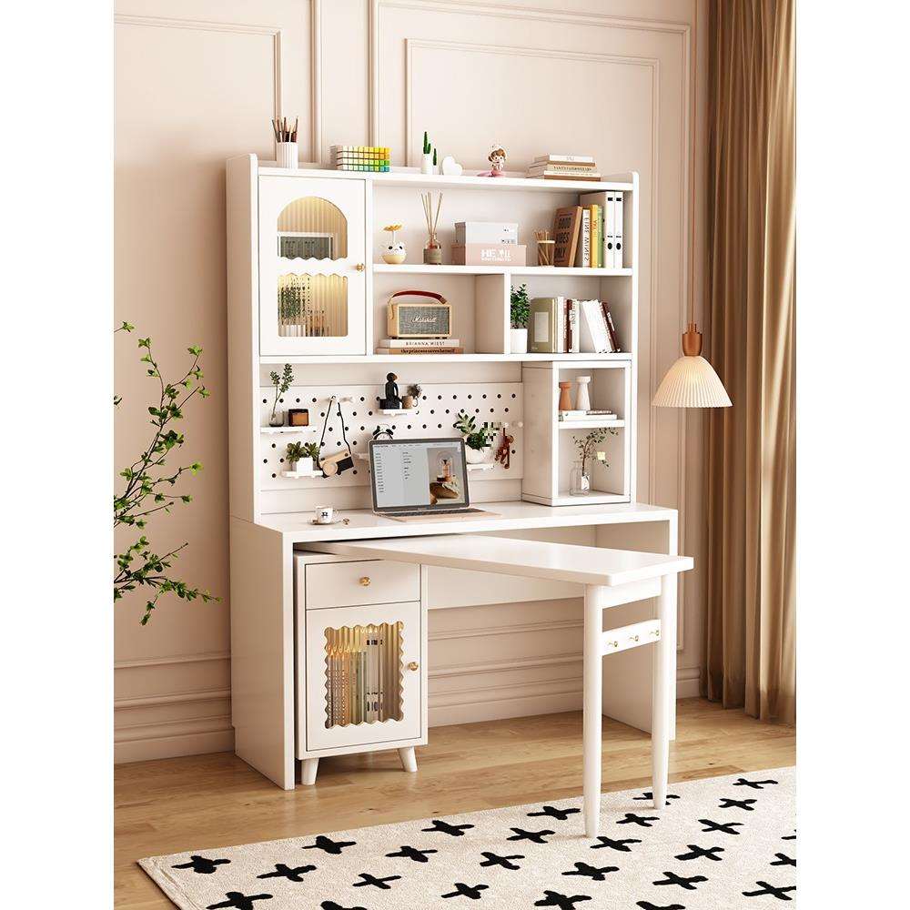 实木书桌书架一体桌旋转桌家用书柜台式卧室写字桌学生学习办