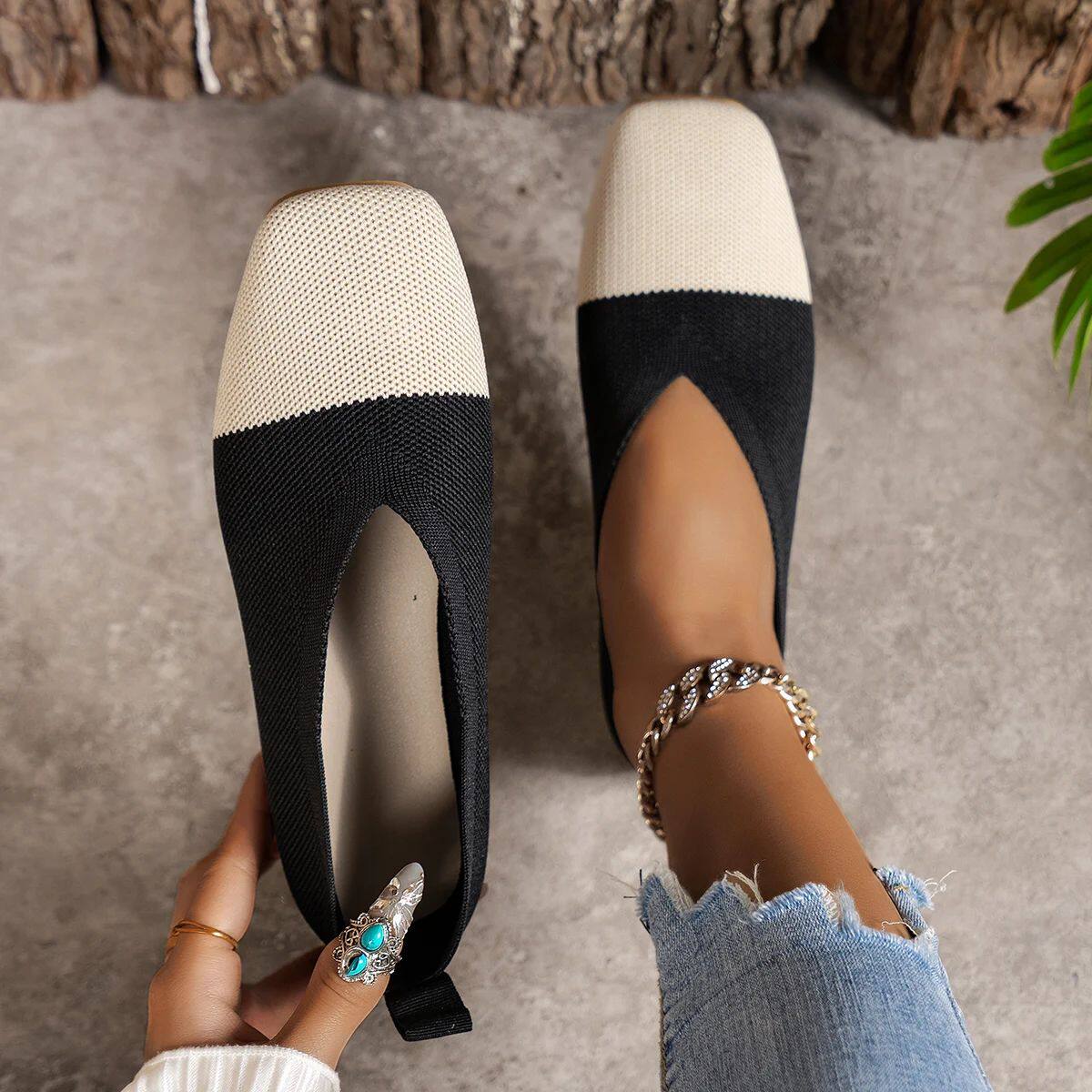 Women's Square Toe Ballet Flats: Patchwork Loafers - Taobao product photo 3