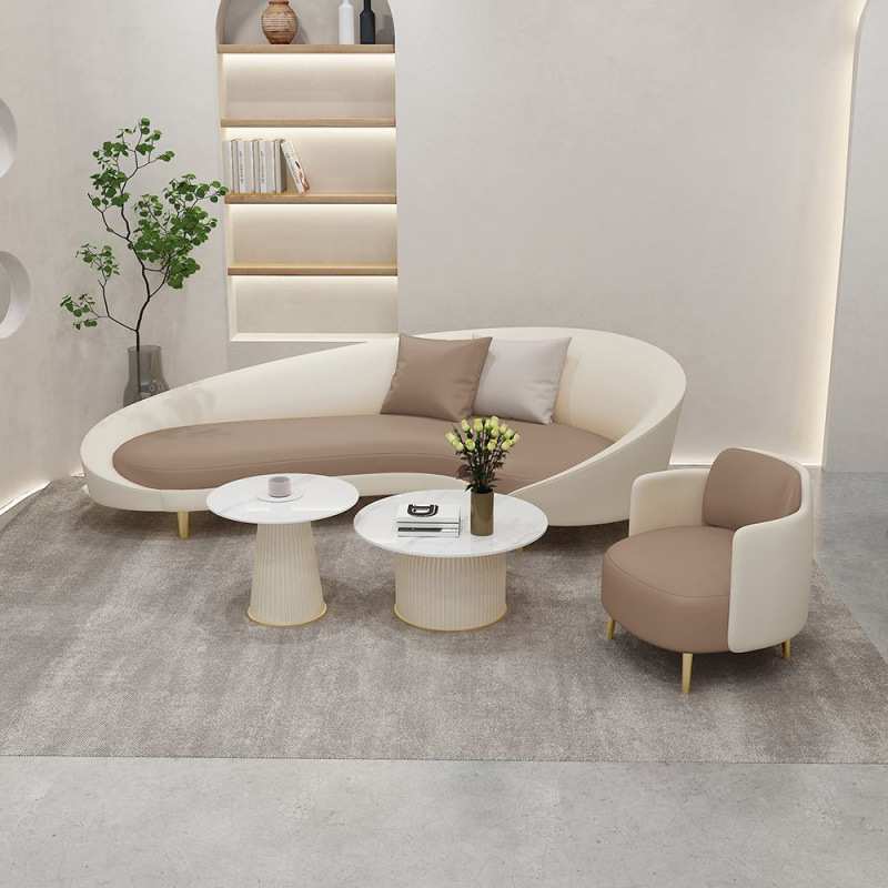 奶油风商务会客接待沙发轻奢院服装店休息区网红弧形沙发茶几