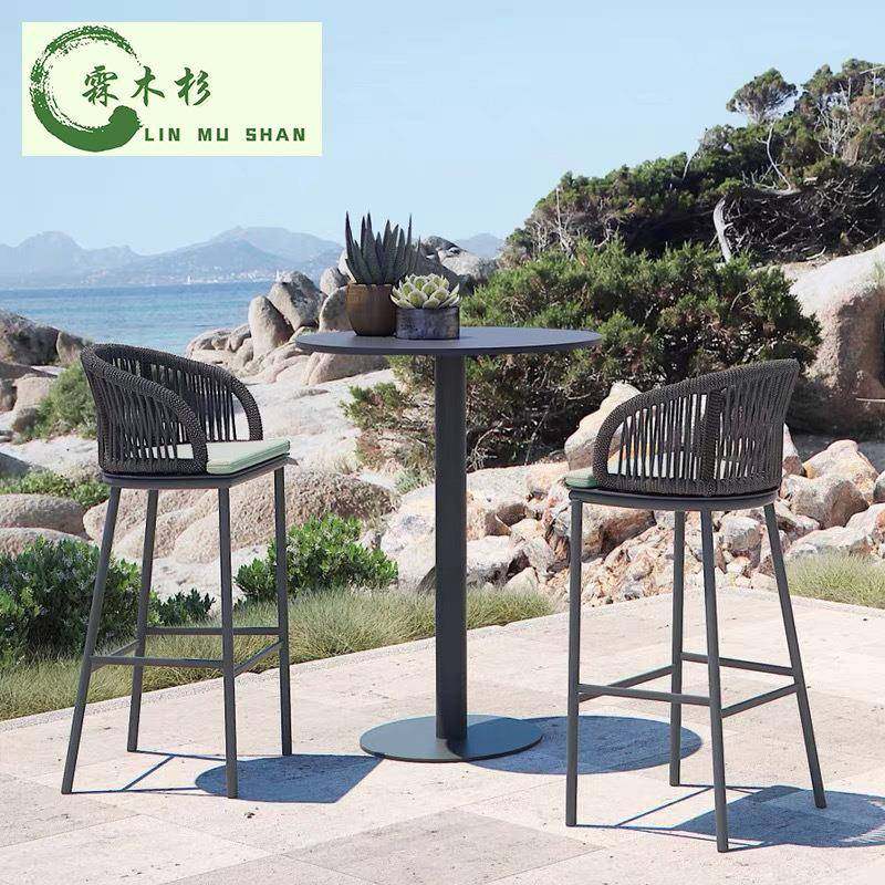 餐北欧户外吧椅露天休闲网红酒咖高吧脚凳室外藤编椅lms-333厅啡