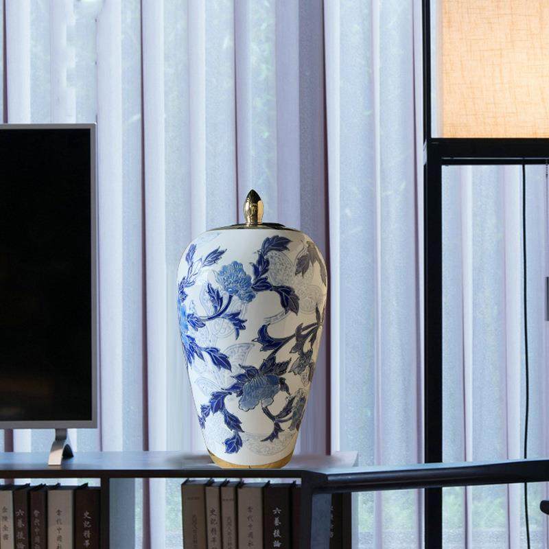 描金青花瓷花瓶新中式储物罐居关OPE餐家桌装饰品玄陶插瓷花器摆,橡塑材料及制品,工业陶瓷,淘宝优惠券,粉丝福利购,淘宝优惠卷