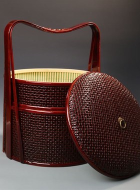 竹编仿古大提篮月饼篮送饭篮水果C篮竹制大食盒红色婚庆大礼品篮