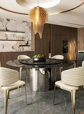 高端奢水背波纹椅RHV家用餐椅简约别墅酒不锈钢拉轻丝皮艺靠餐厅