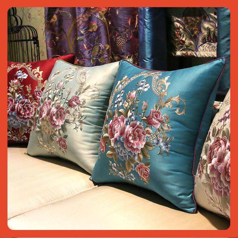 ∈新中式枕红木沙发靠垫中国风客椅F7575889子套刺绣抱花床头靠背