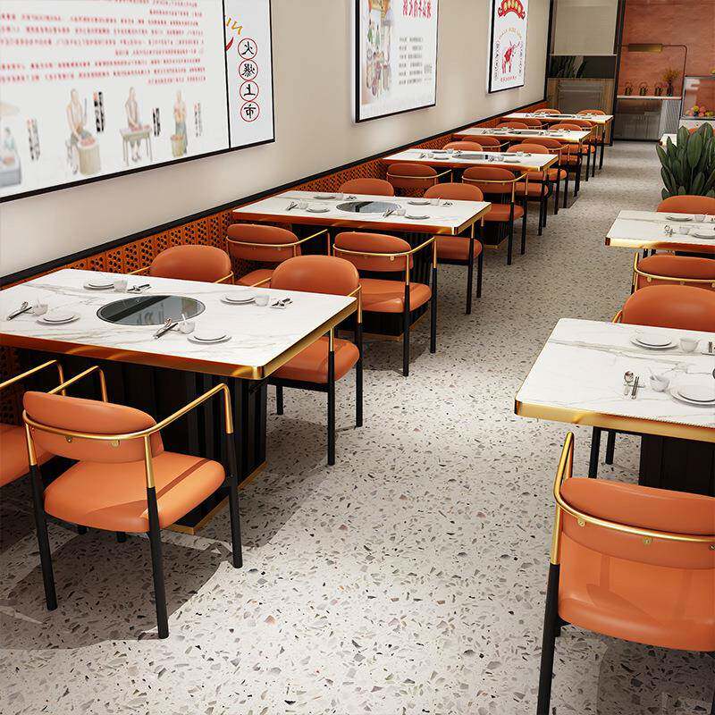 岩磁板火锅桌电餐炉一体圆桌一-23人一锅子火锅店桌烤肉店桌商用