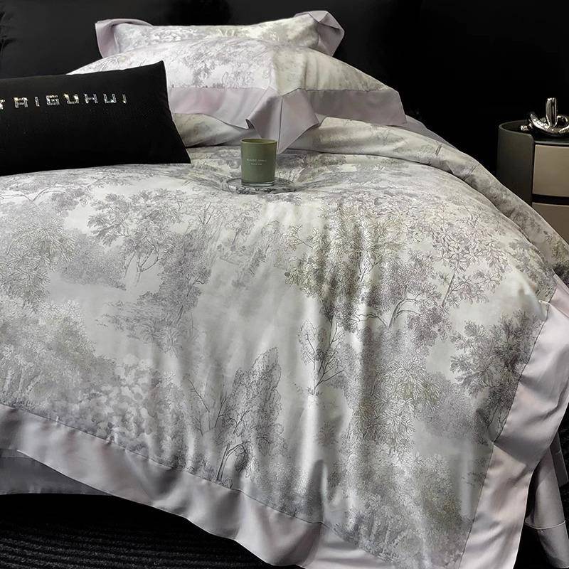 轻床风10S长绒棉四0件套简约植物花YLS-2025奢卉印花被套全棉1.8m