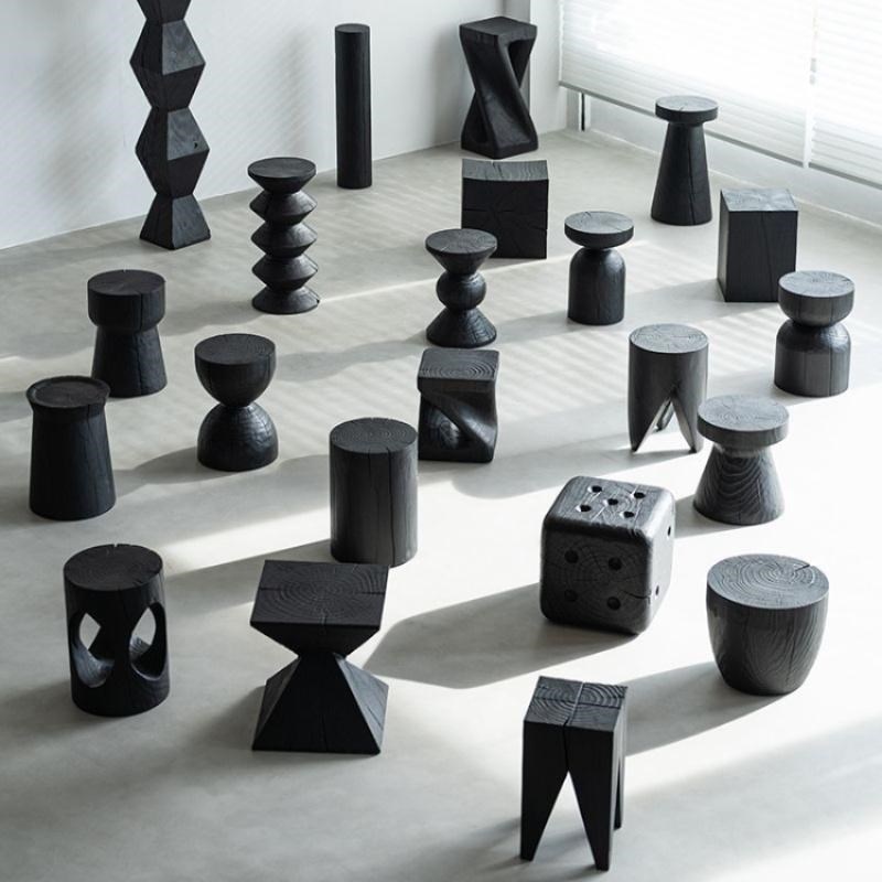 碳化木墩黑色g实木凳子原木墩子坐凳木头树桩摆件创意木桩异形圆