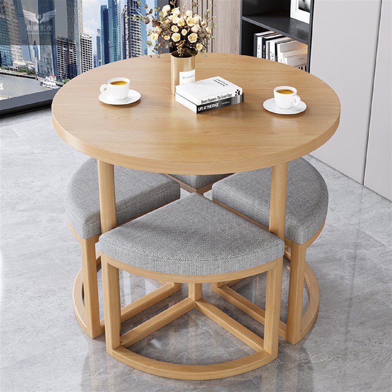 全实木客厅阳台新款小p户型简约接待洽谈桌椅组合可收纳休闲小圆