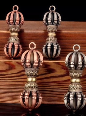 藏式黄铜九股金刚杵p吊坠复古民族风转运紫铜降魔杵汽车挂件