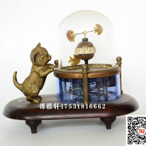 钟表 趣味玩家娱乐 小猫鱼缸把玩小座钟 老式发条机械仿古玩