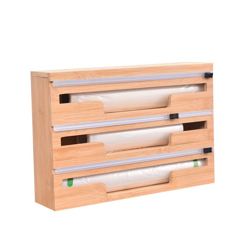 木质保鲜膜切割器锡箔纸收纳盒家用壁挂式厨房抽屉整理垃圾袋盒