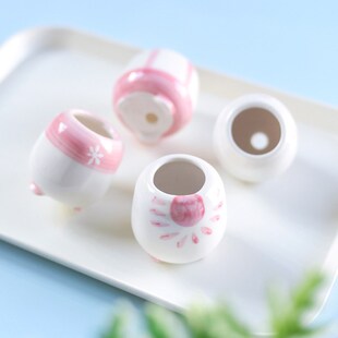 多肉迷你拇指盆可爱粉色简约手绘小花盆育苗控型生石花陶瓷盆薇妍