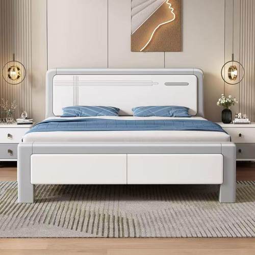 现代简约全实木床1米8家用主卧室双人床大婚床1米5单人出租房用床