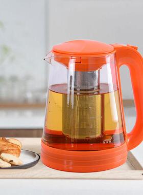 厂家直销耐热玻璃塑料橙色茶壶养生壶304不锈钢滤网煮茶器2L