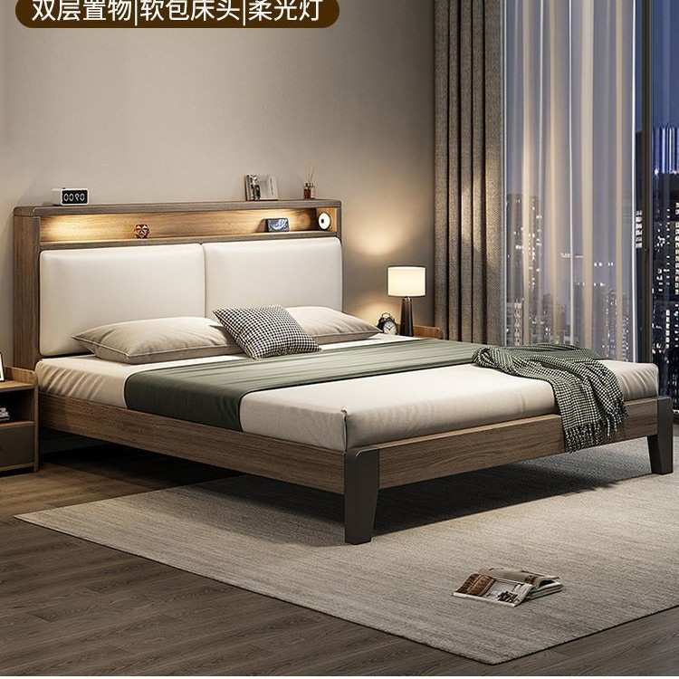 1.2m单人床实木床双人1.8x2米主卧家用1.5米小户型出租房民宿