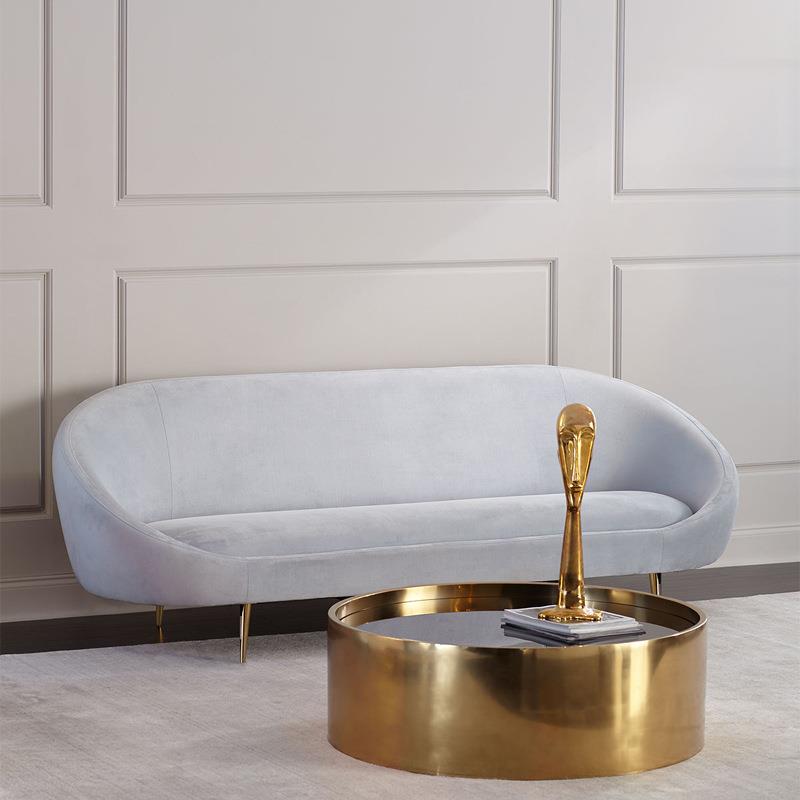 北欧现代沙发金属美式轻奢后现代圆弧形三人沙发客厅阳台沙发椅子