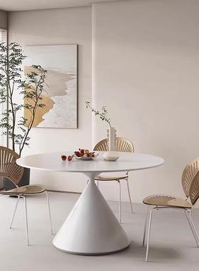 岩板餐桌简约纯白色圆桌家用圆形内嵌式转盘德利丰小户型高端饭桌