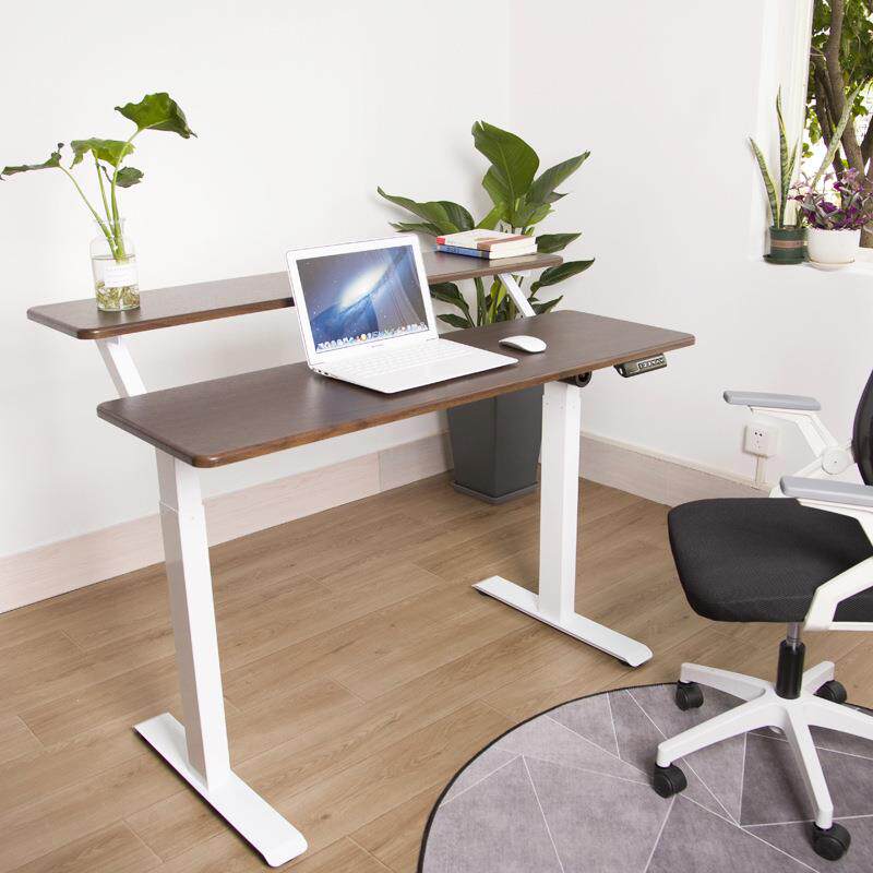 电动升降桌双层办公桌站立办公工作电脑桌子居家2层书桌升降桌腿