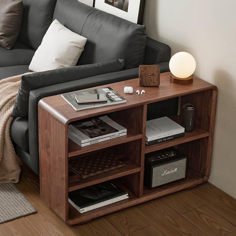 北美黑胡桃全实木书架书柜储物架小边几沙发边柜北欧现代简约斗柜