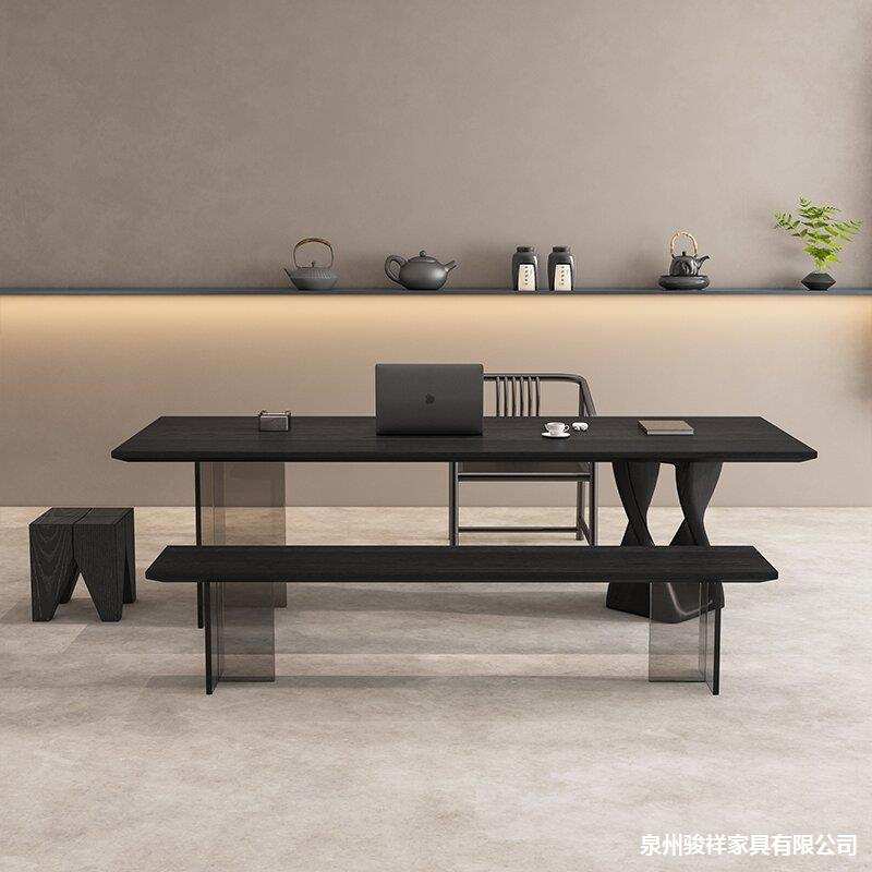 现代简约实木去客厅化悬浮亚克力茶桌工作室书桌椅组合家用工作台