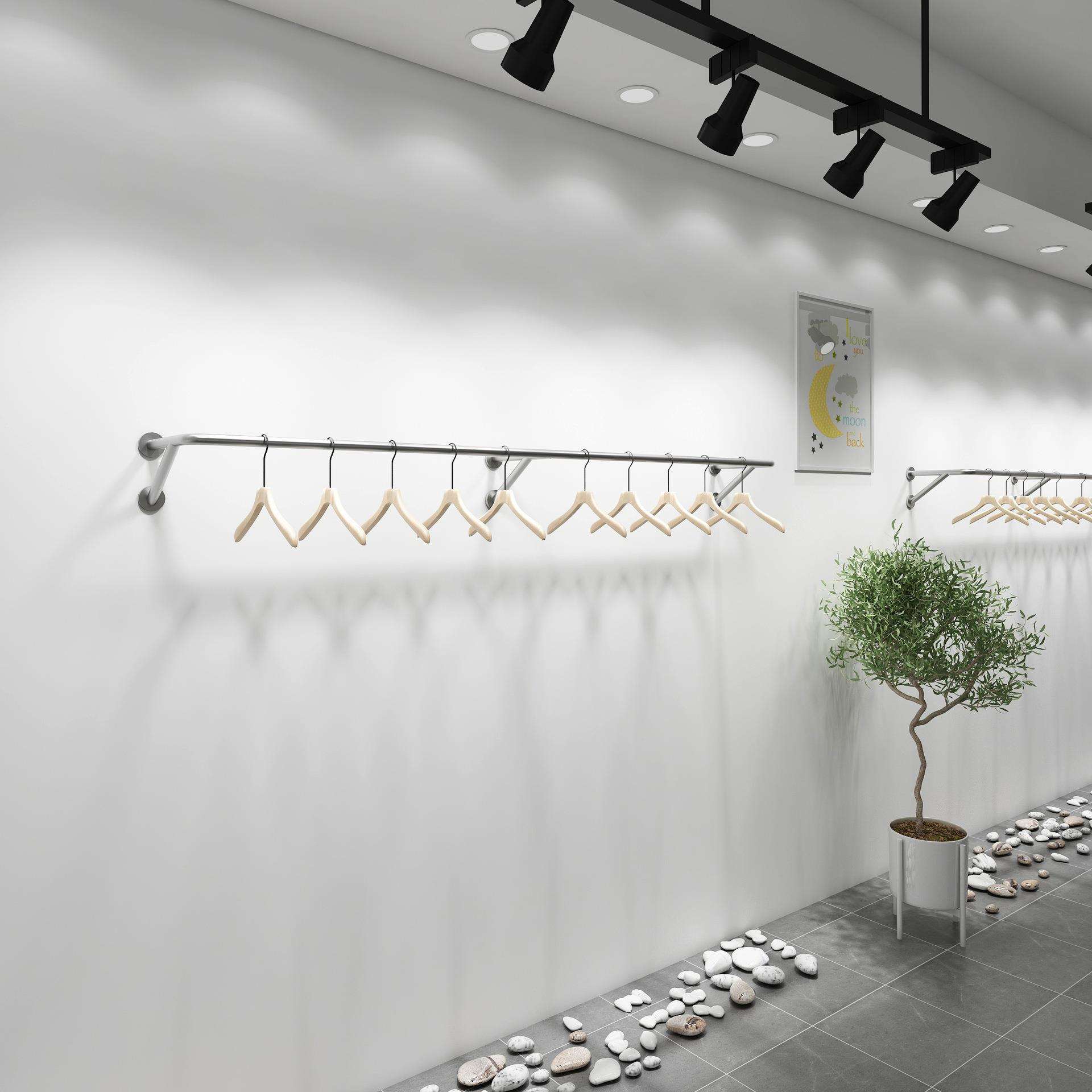 不锈钢拉丝墙上壁挂服装展示架服装店网红陈列架上墙架可