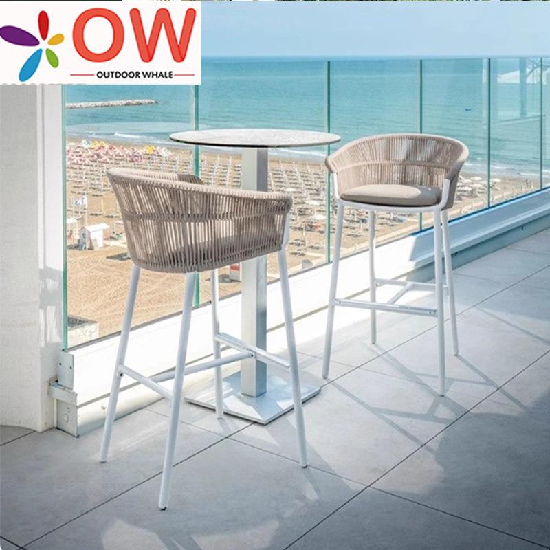 户外北欧藤编吧椅防晒防水藤椅岛台椅民宿餐厅露天高脚凳吧台室外