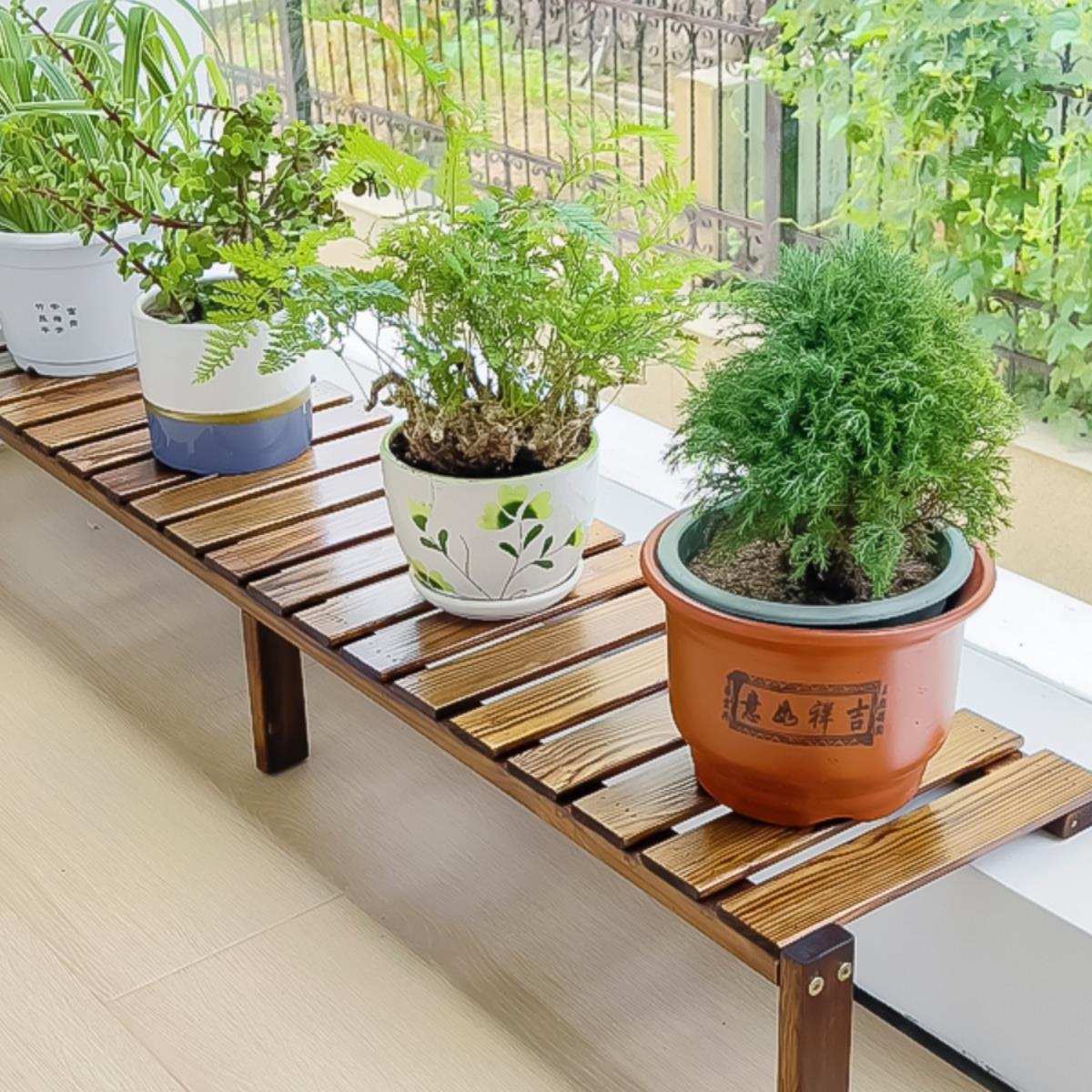 阳台台沿加宽窗台花架置物架窄台面一层落地式实木花盆架子高新款