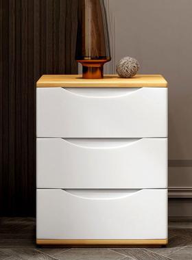 fLE床头柜实木原木纯白色小型抽屉落地三斗柜卧室高款收纳储物床