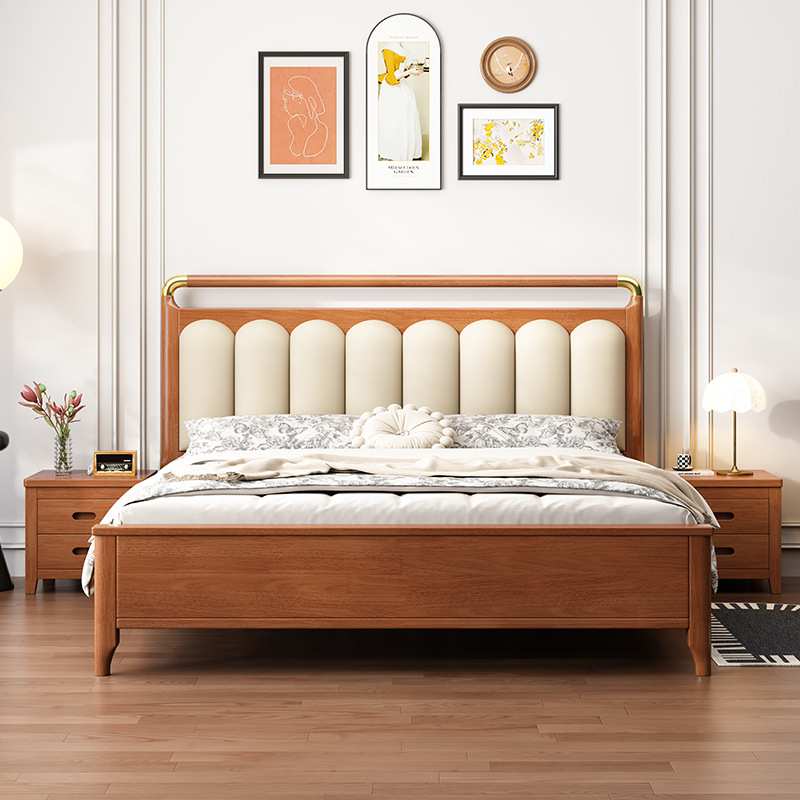 法式复古实木床美式民宿中古风简约艺术风软靠1.8m双人主卧大床