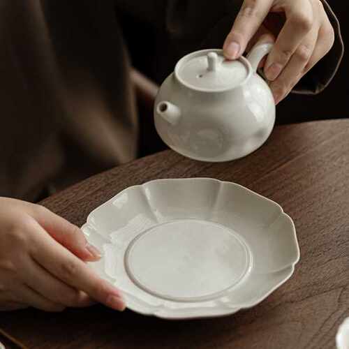 草木灰古泥花边壶承茶道配件陶瓷茶台干泡茶盘茶点盘多用家用