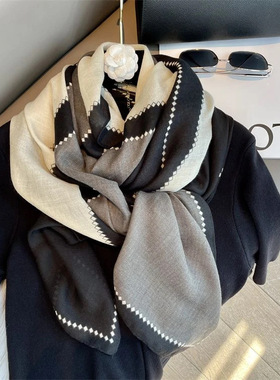 韩版冬季薄款简约高级感棉麻新款围脖围巾女今年流行丝巾披肩两用