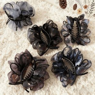 云朵泡泡褶皱碎花丸子头抓夹发饰新款高级感后脑勺头发发夹女