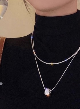 钛钢项链新品双层叠戴波光粼粼