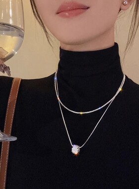 双层叠戴金属项链女2025新款小众轻奢高级感锁骨链气质毛衣链颈链