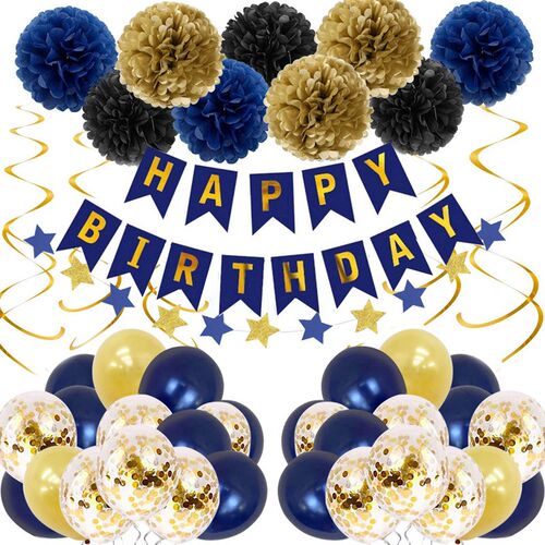 星空墨蓝色夜蓝生日派对装饰气球男宝生日派对婚庆装饰布置用品