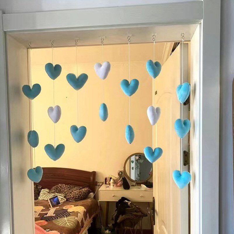 可爱房门挂饰小门帘隔断吊帘线帘少女心韩式粉色桃爱心免打孔挂件