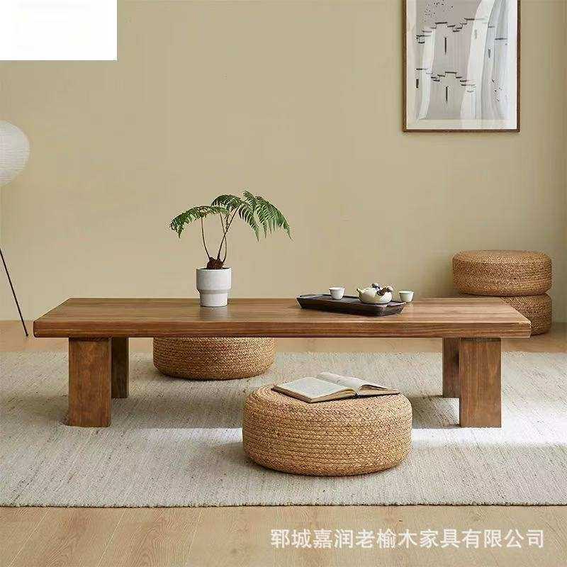 实木日式茶几榻榻米桌子老榆木矮桌禅意炕桌客厅长条桌阳台茶桌