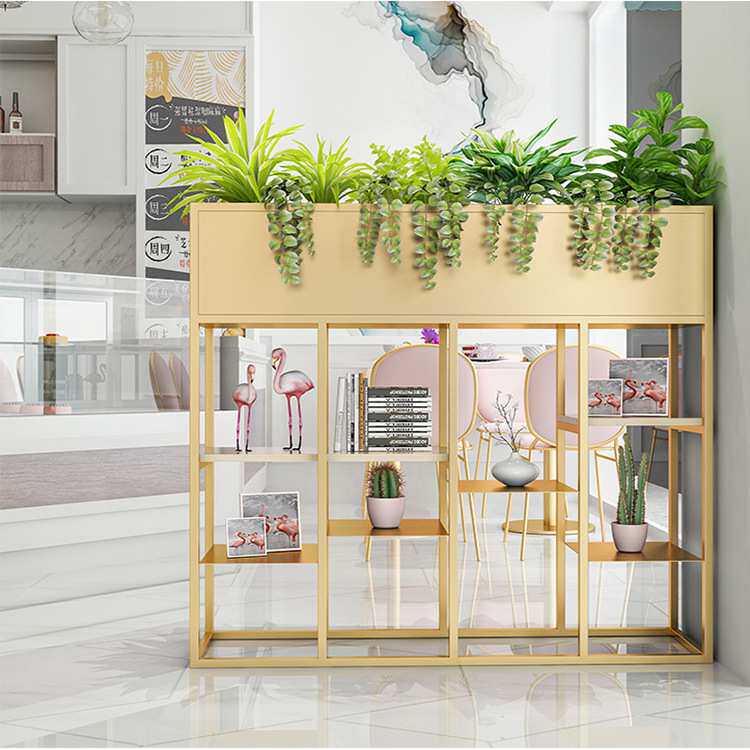 严选餐厅酒店铁艺花架阳台金色可移动花架式办公室隔断置物架收纳