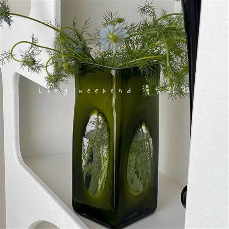 插花花瓶中古花o瓶橄榄绿镂空瓶水培植物插花花瓶