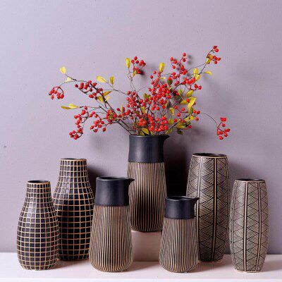 新中式诧寂风亚光黑色陶瓷花瓶花器家居软装饰品工艺品摆件