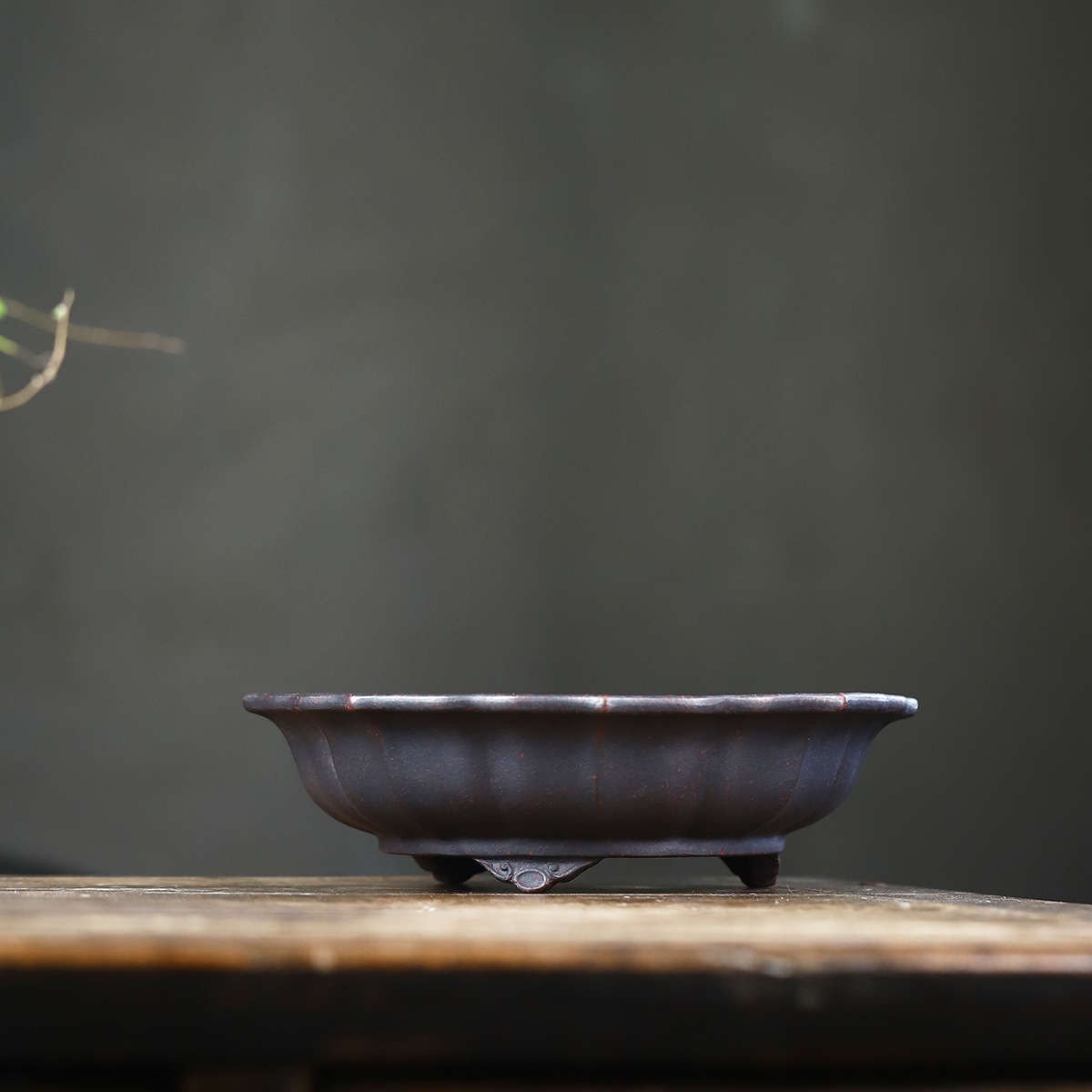 玖紫轩精品紫砂花盆古红泥菱形云足榆树崖L柏老桩黄杨盆景古典桌