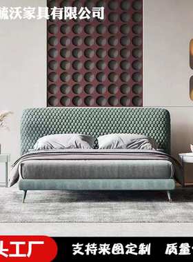 港式轻奢后现代意式极简约主次卧1.8m样板房酒店布艺蓝色双人软床