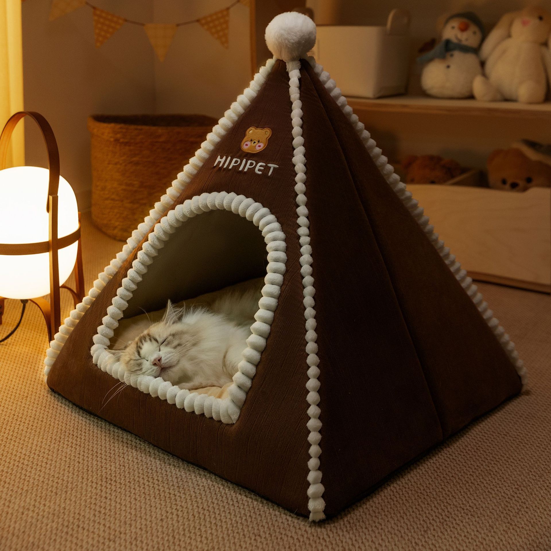 25年新款宠物窝圣诞猫窝秋冬封闭保暖猫窝帐篷窝可折叠圣诞节猫窝