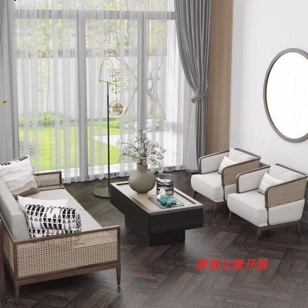 茶社新中式实木藤编洽谈接待沙发售楼处样板房酒店大堂民宿卡座,商业/办公家具,酒店沙发,淘宝优惠券,粉丝福利购,淘宝优惠卷