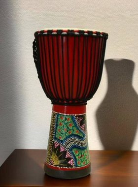 大8寸红色彩绘非洲鼓 初学者练习用手鼓桃花芯木山羊皮儿童手拍鼓