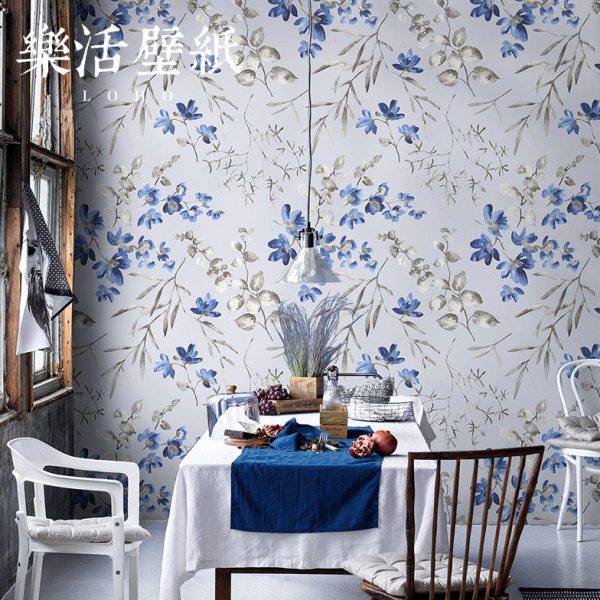 北欧蓝色紫色无纺布田园碎花兰花壁纸温馨卧室客厅背景墙纸高级感,家装主材,无纺布墙纸,淘宝优惠券,粉丝福利购,淘宝优惠卷