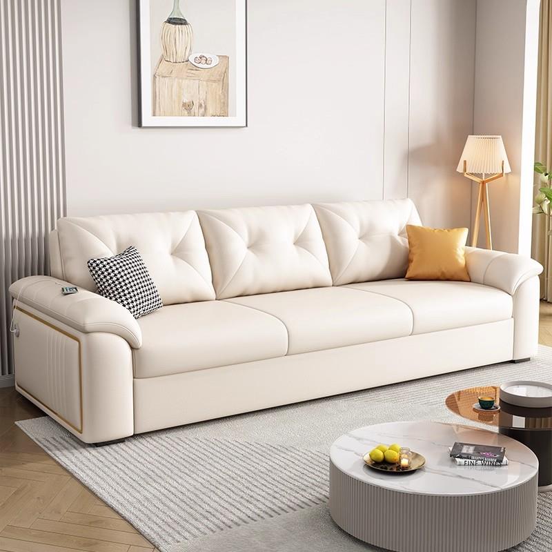 网红款猫抓皮沙发床小户型奶油风多功能折叠两用直排双人2025新款