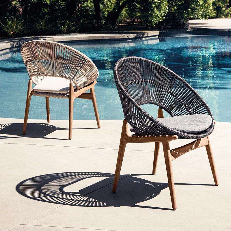 北欧户外桌椅阳台庭院柚木编绳餐桌椅防淋晒露台花园休闲户外家具