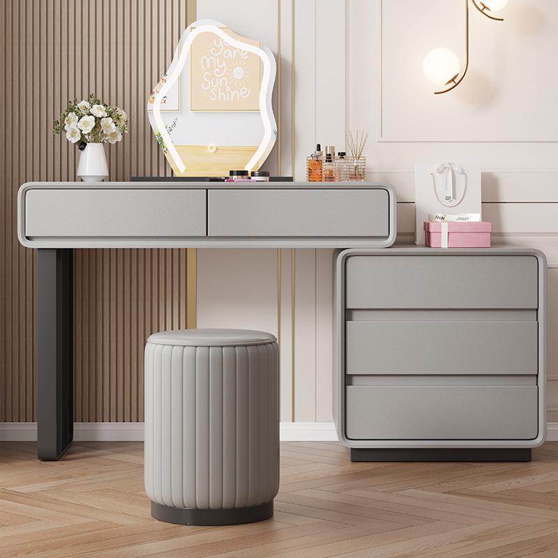 现代简约奶油风梳妆台斗柜一体卧室小户型实木收纳柜轻奢化妆台