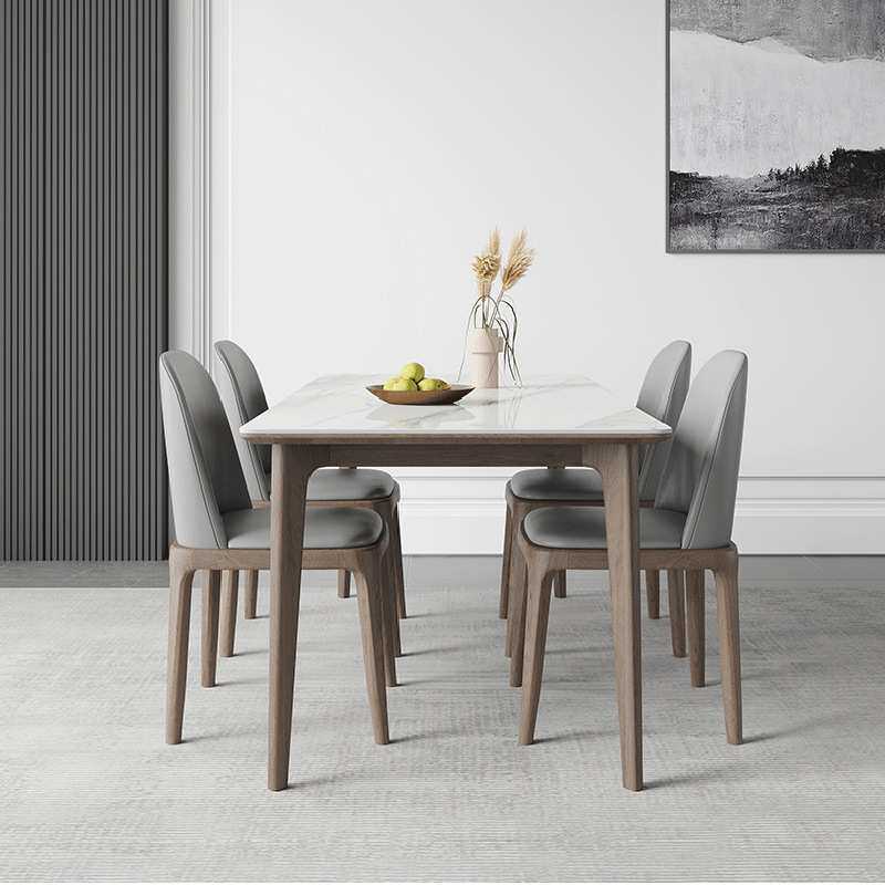 德利丰岩板餐桌实木白蜡木胡桃现代简约家用小户型长方形餐桌椅子